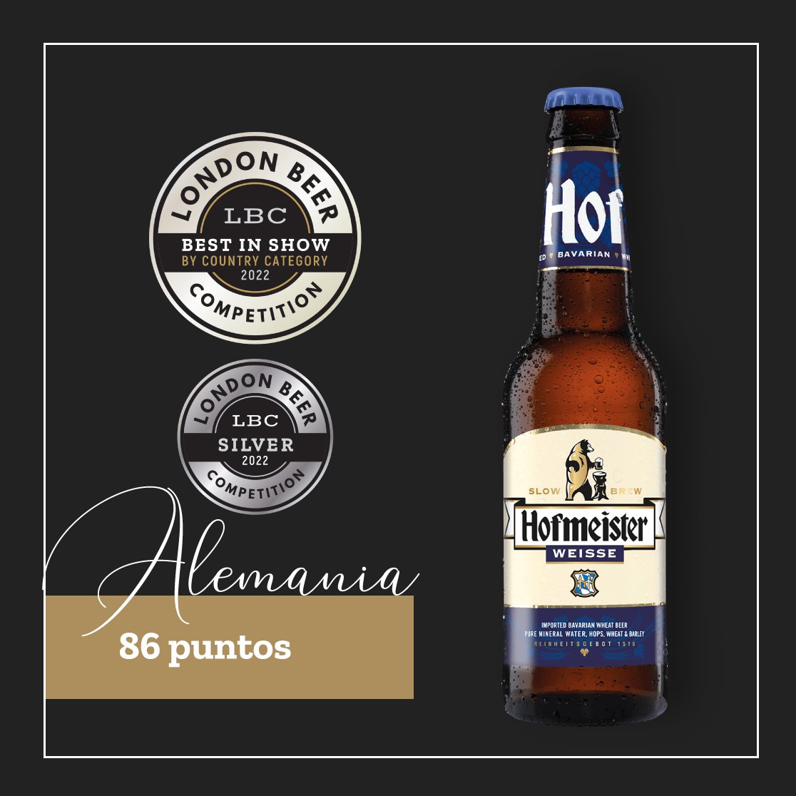 LondoncompsE's tweet photo. Es tiempo de celebrar junto a la cerveza ganadora Hofmeister Weisse de Alemania @hofmeister_beer🍻
🥈86 puntos
🏆Best in Show by Country
✔Si tu producto es de calidad y quieres darle relevancia comercial, no dudes en inscribirte en la próxima competencia de @USArating_es https://t.co/A8vp8Q84yn