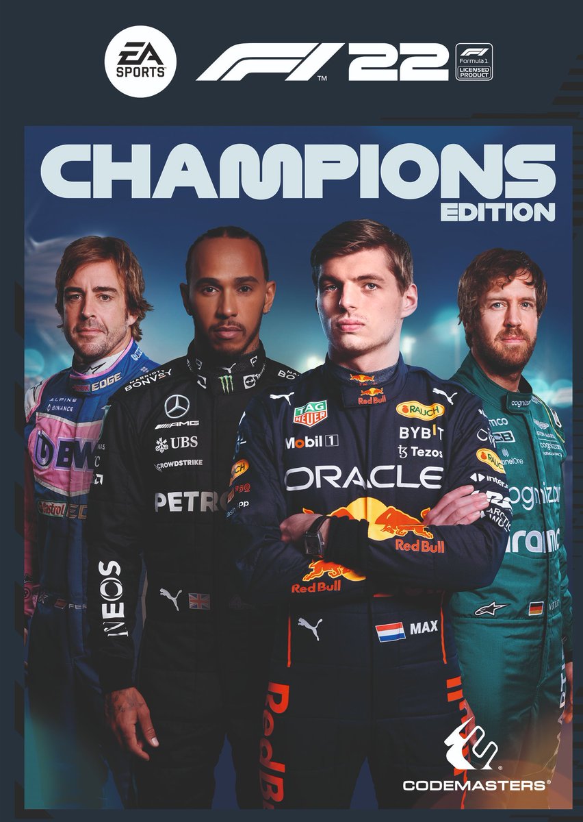 Motorsport_FR's tweet photo. 🎮 Deux jaquettes dévoilées pour F1 22 : celle de l'édition standard avec Norris, Leclerc et Russell et celle de l'édition "Champions" avec Alonso, Hamilton, Verstappen et Vettel

Laquelle a votre préférence ?

🔁 pour l'édition Standard
❤️ pour l'édition Champions 

#F122Game https://t.co/RmjKy2I5nT