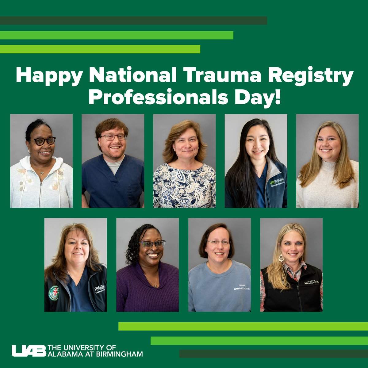 UABTrauma's tweet photo. Our incredible #traumaregistrars are a vital part of our team! The #traumadata they collect and maintain informs improvements in patient care, #injuryprevention efforts, research, &amp; more. #TraumaRegistryProfessionalsDay #thisistraumaregistry @ATSTrauma #TraumaAwarenessMonth https://t.co/T5BThA05eL