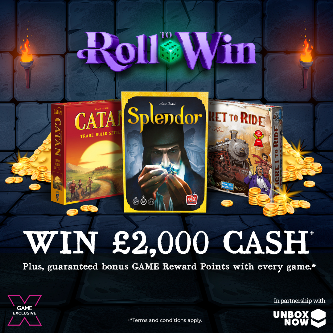 WIN £2000!* 🎲 Buy any selected board game 👾 Visit gamerolltowin.co.uk 🥳 Register your details & activation code 🎰 Roll the🎲to win GAME Reward or Elite point 💸 For a chance to win a £2000 cash prize! Shop here 👉 bit.ly/38OTysU *T&Cs apply