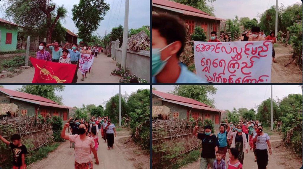 In Shweyekyi village, Yinmarbin township , a protest went on to oppose military dictatorship today.   #2022May3Coup #SaveLivesUnderInterrogation #WhatsHappeningInMyanmar