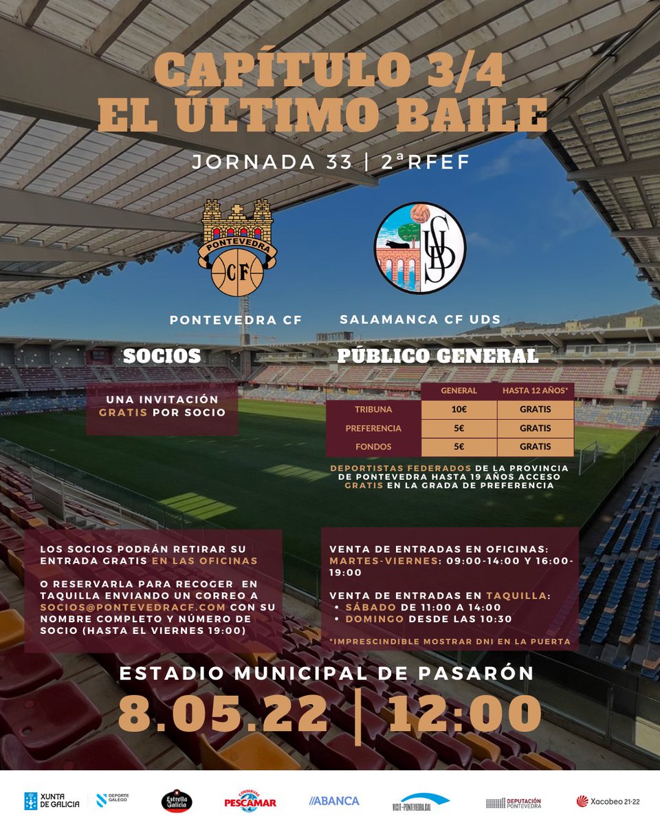 🤵‍♂️🤵‍♀️Este domingo todos de gala porque nos toca un último baile en Pasarón❗️

⚔️ <a href="/SalamancaCFUDS/">Salamanca UDS</a> 
🗓 Domingo 12:00
🏟 Municipal de Pasarón

🎟 Una entrada GRATIS para cada socio en su misma grada

Precios reducidos para este encuentro de vital importancia para el equipo 🔥😍