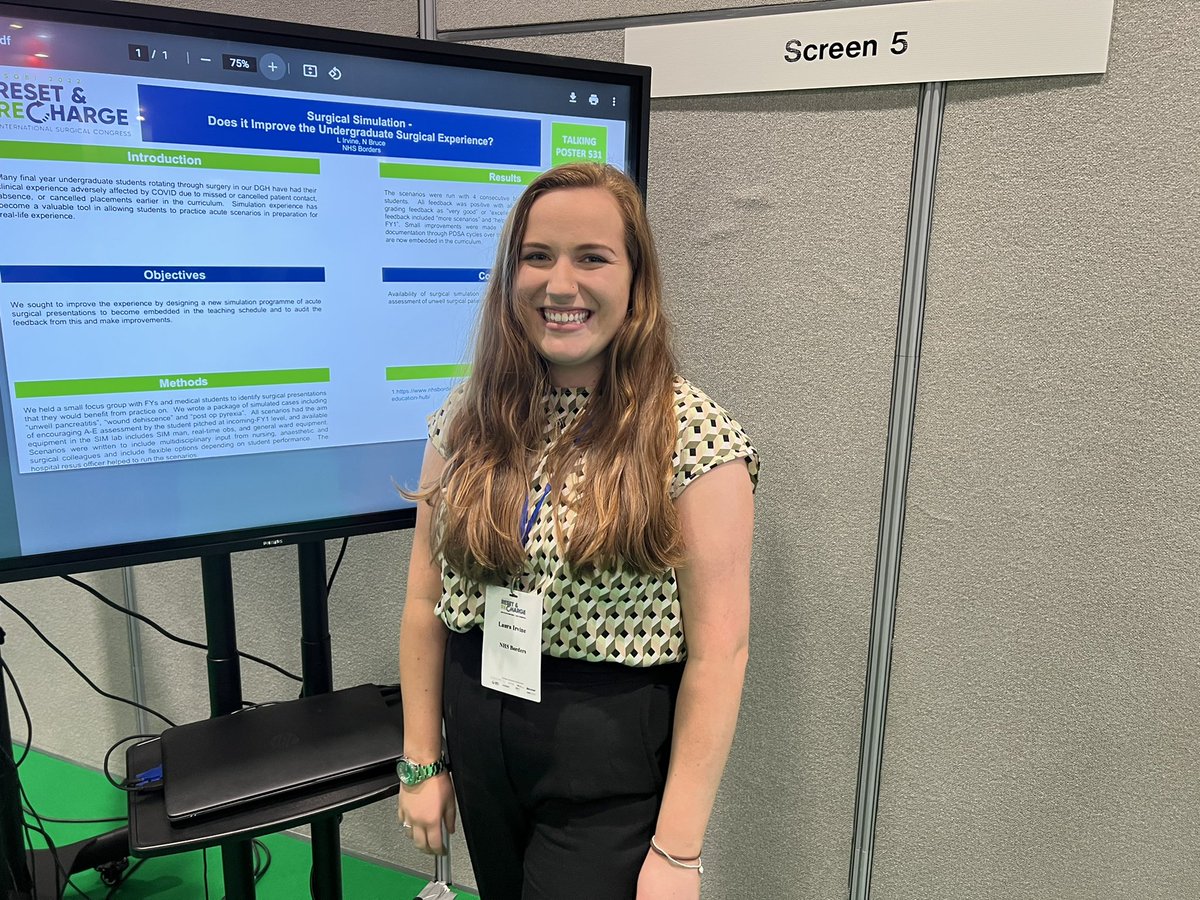 Well done @Laura_I_ our amazing FY1 and skills club team member presenting our work on surgical simulation and the curriculum she has written @asgbi today, super proud of you! #surgeons #womeninsurgery #improvingsurgicaltraining #ASGBI2022 @mededborders
