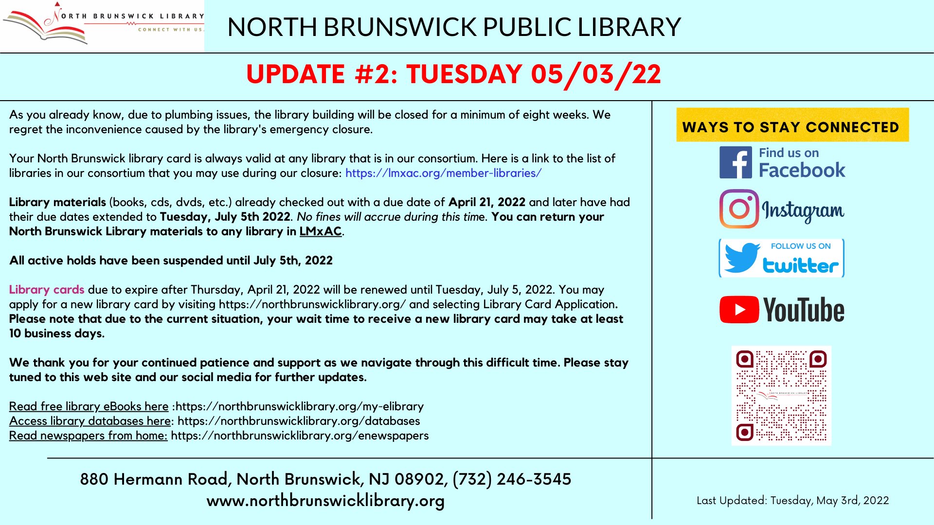 North Brunswick Library on Twitter: "Important update on the temporary ...