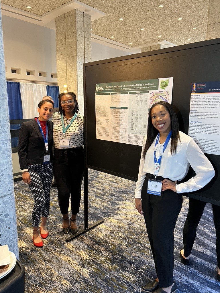 hcom_orup's tweet photo. RUSP students Alicia Rodgers, Alanna Meadows, Sami Nandyal and Gisselle Pichardo  presented their research on Weight Bias in Medicine at the annual AACOM conference in Denver last week! https://t.co/FReLmIAW4N