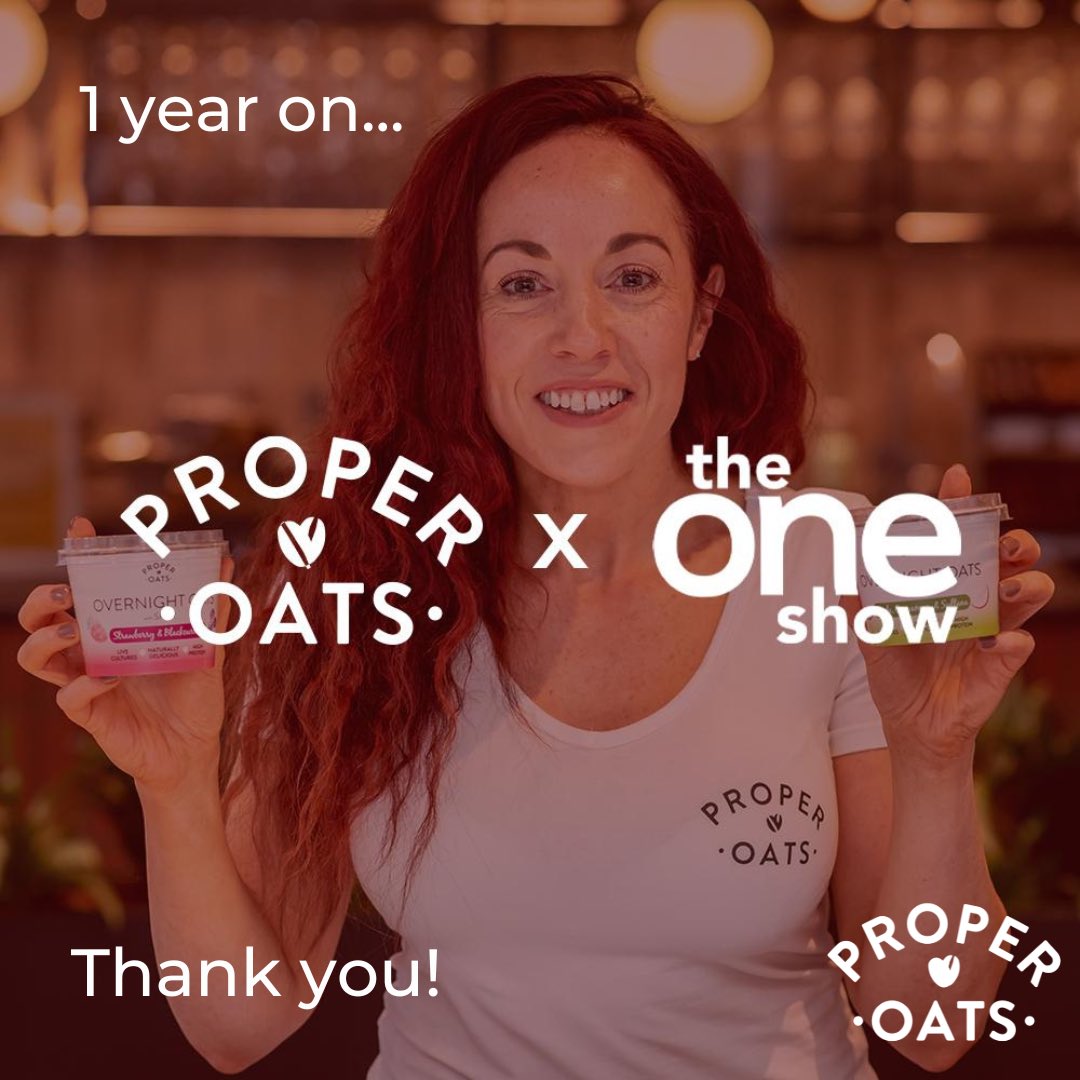 1 whole year since we had the amazing opportunity to share our start up story on <a href="/BBCTheOneShow/">BBC The One Show</a> 
So grateful for the privilege of helping to make your lives healthier, tastier &amp; easier.
Thank you for all of your support 🙏 #properoats #HealthyFood #oats