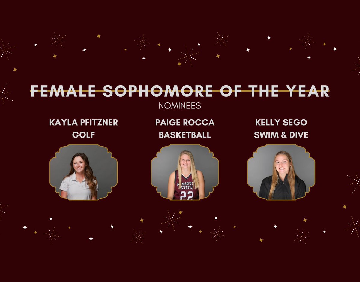 MissouriStBears's tweet photo. 𝗙𝗲𝗺𝗮𝗹𝗲 𝗦𝗼𝗽𝗵𝗼𝗺𝗼𝗿𝗲 𝗼𝗳 𝘁𝗵𝗲 𝗬𝗲𝗮𝗿
Kayla Pfitzner (WGO) - @PfitznerKayla
Paige Rocca (WBB) - @paigerocca22
Kelly Sego (WSWD) - @SegoKelly1

@SAACMOState https://t.co/vuigD328mn