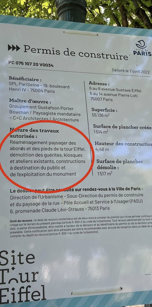 ParisEveil's tweet photo. 🆘 #ChampdeMars #TourEiffel

Arbres sauvés 🌳 (🤥 ?) mais patrimoine massacré ? 

Permis affiché, tout va y passer : kiosques, guérîtes… Un « petit patrimoine » historique qui fait la singularité de #Paris et pour lequel il faut se mobiliser en urgence🧵👇 https://t.co/wRWNrrrlbW
