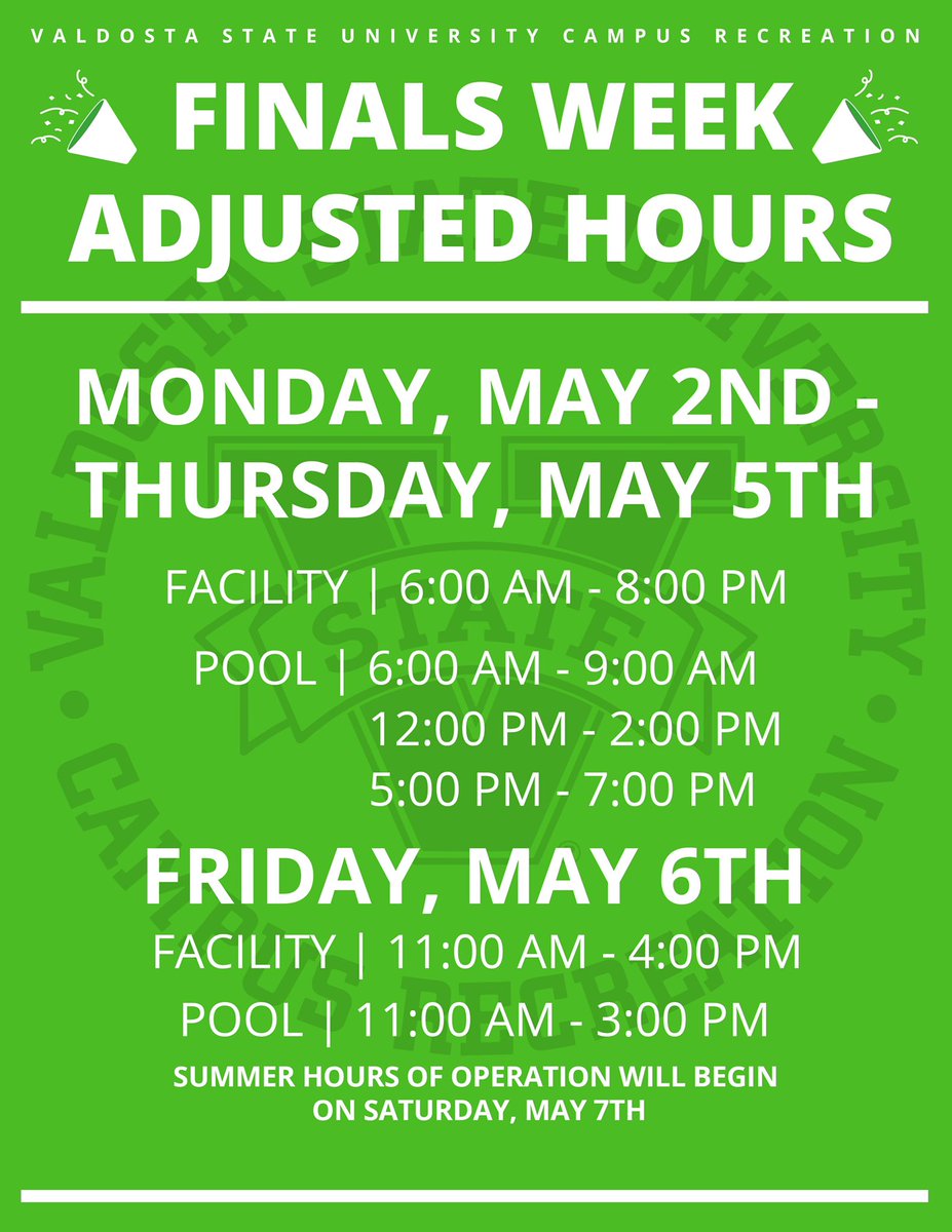 We have adjusted hours this week! Good luck on your finals Blazers and have a great summer!! 📚🎓✏️