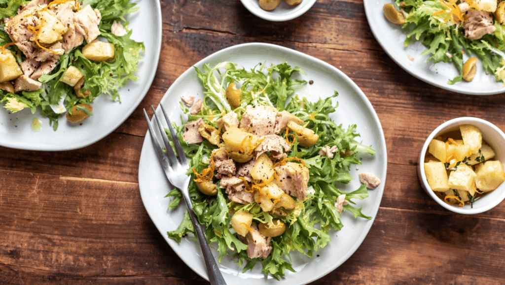 culturecheese's tweet photo. This bright main-dish salad features Manchego marinated in olive oil with citrus zest and herbs, high-quality tuna, and Castelvetrano olives. Add crusty bread and you've got dinner! Check out the recipe: https://t.co/x1QfQzkIca https://t.co/osy42Uoiy9
