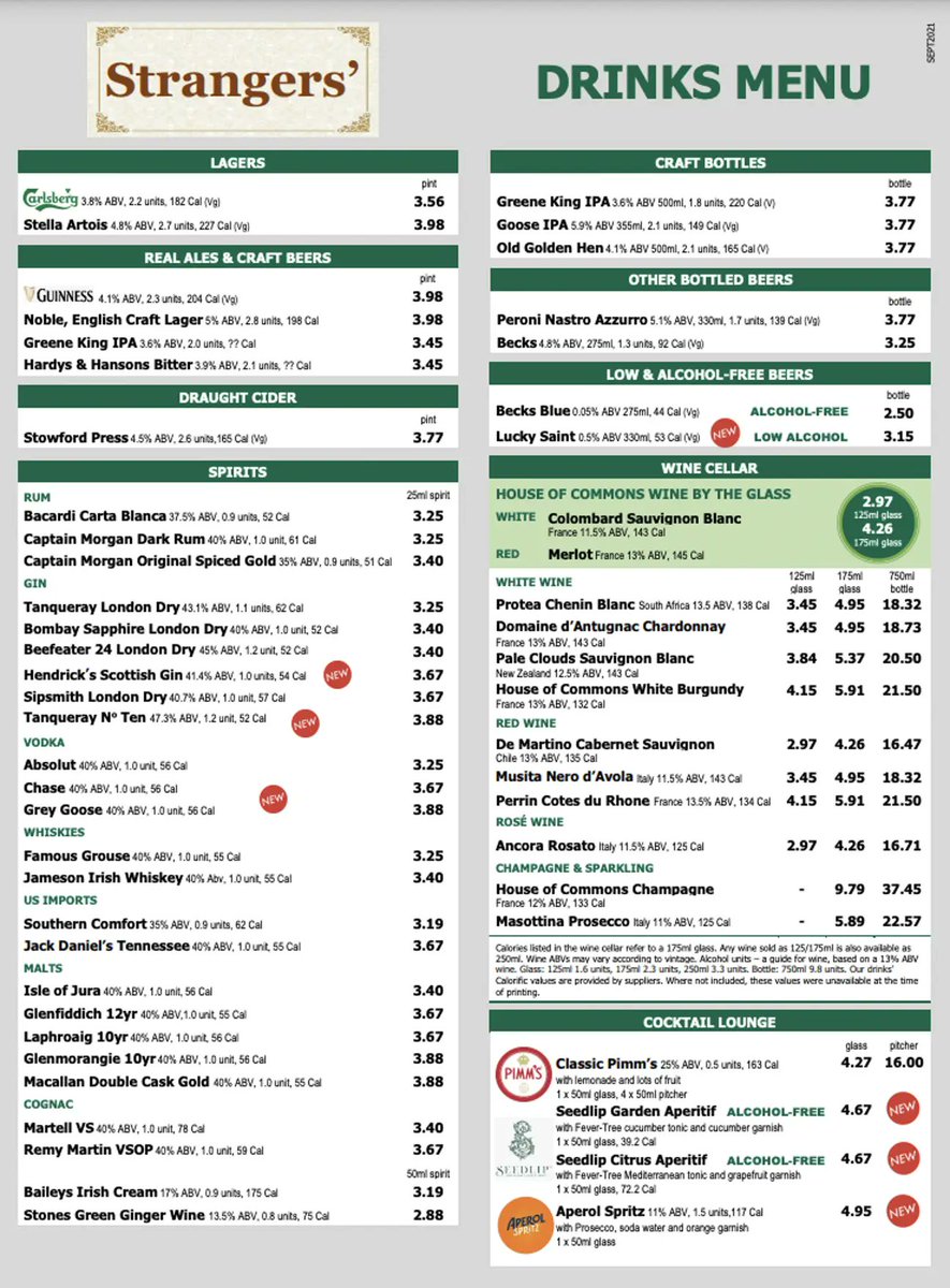 🔔 | The drinks menu for Strangers' bar in the Houses of Parliament has been going viral for its cheapness. 

More below: