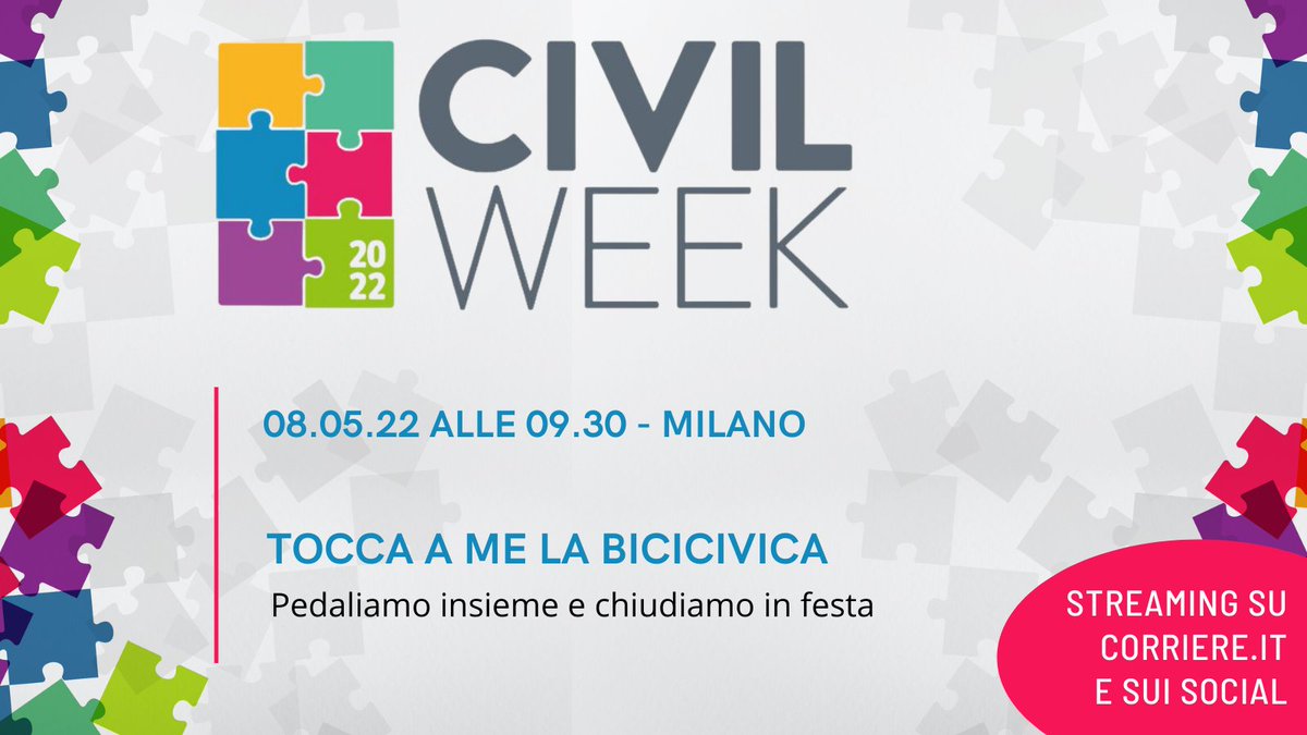 Corriere's tweet photo. Siamo giunti alla fine di questa #Civilweek2022, per concludere in bellezza vi proponiamo una biciclettata in compagnia! BiciCivica è adatta a tutti, scegli il tuo percorso su https://t.co/BhetaScjvE
@CorriereBN https://t.co/GcsBWS1cQA