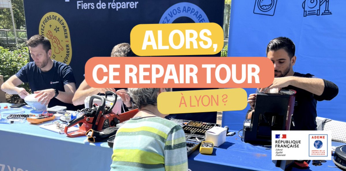 ademe's tweet photo. [#LongueVieAuxObjets] 🛠
🟢 Le #RepairTour à Lyon de @spareka en part. ac. l’@ademe en quelques chiffres c’était : 
💚 200 participants 
🔍 33 diagnostics établis 
⚙️ 12 réparations sur place 
♻️ 564 kg de déchets évités
Plus d'infos 👉https://t.co/QNZCLT3g4m https://t.co/twoC4upFq4