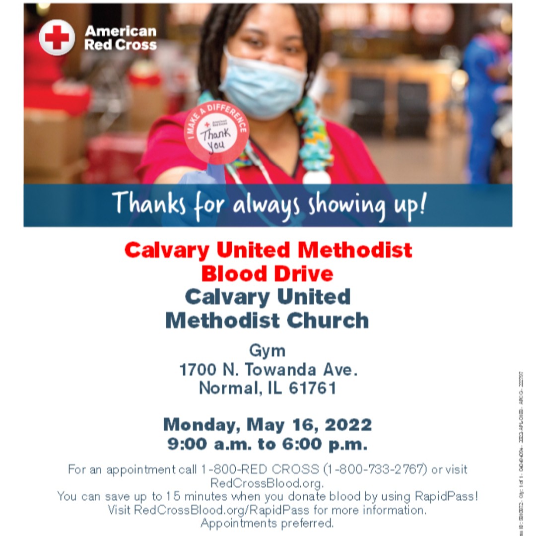 CLVRY's tweet image. The next Red Cross Blood Drive at Calvary will be in TWO weeks on Monday, May 16th. Join us from 9am to 6pm to help save lives all over the country. To sign up for a time slot visit ow.ly/HIU050IWBiZ