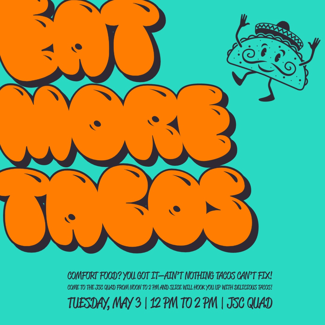 Taco Tuesday is TODAY!

Comfort food? You got it—ain’t nothing tacos can’t fix! Come to the JSC Quad from noon to 2 pm and SLICE will hook you up with delicious tacos! 

#occidental #oxy #studentlife #students #collegelife #occidentalcollege #oswald #tacos #lalife #latacos