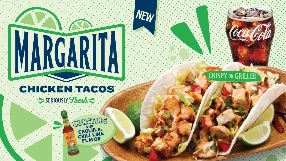 Try our NEW Margarita Chicken Tacos today!
Pick your choice of grilled or fried to golden perfection, both BURSTING with Cholula® Chili Lime Flavor!
<a href="/CholulaHotSauce/">Cholula Hot Sauce</a>  #margaritachickentacos #tacobueno #SeriouslyFresh