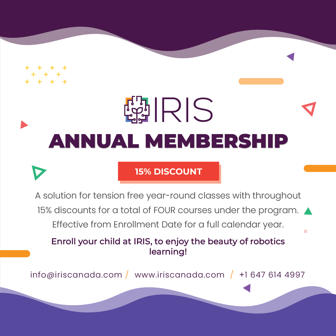 INTELLIGENTROBO's tweet photo. IRIS Annual Membership
Tension free year-round classes with 15% discounts for a total of FOUR courses under this; from enrollment date for a full calendar year!
Enroll your child @IRIS
#iriscanada #robotics #growthjourney #learninganddevelopment #irisannualmembership #IrisCanada https://t.co/11kgKGt5Zx