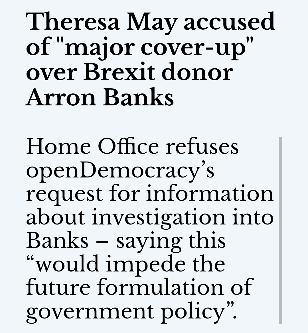 NarcAware's tweet photo. As reported in Open Democracy foi response to May preventing MI5 request of Intelligence probe of ukip/ Banks in lead up2 #Ref2016
Odd language🧐

"Impede future formulation of govt policy"

(Also Notes Banks email about Raising funds w TrumpTeam Bannon.) https://t.co/mjqepqn3fs https://t.co/51DtX3Zv0Z