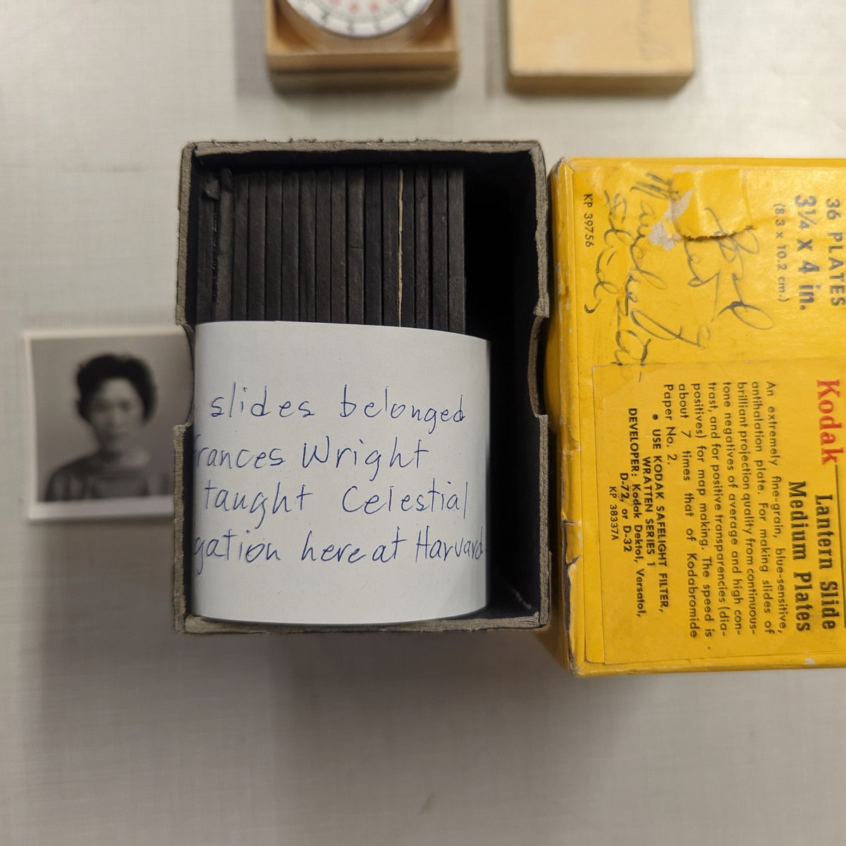 _GlassStars_'s tweet photo. As a part #nationalteachersday we wanted to highlight Dr. Frances Woodworth Wright. She taught #WWII soldiers and @harvard students how to navigate by the stars. These recently identified #lanternslides and #stopwatch are were used by her to teach celestial navigation. https://t.co/YJjAvHWy6y