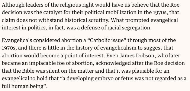 DavidNeiwert's tweet photo. Actually, the right didn't freak out because it didn't care. The Southern Baptist Convention had called for legalizing abortion in 1971. It wasn't until 1979, when the right realized it needed to find a new issue other than segregation to organize on.

https://t.co/AN0AfJimiB https://t.co/L7bMMhrhCw