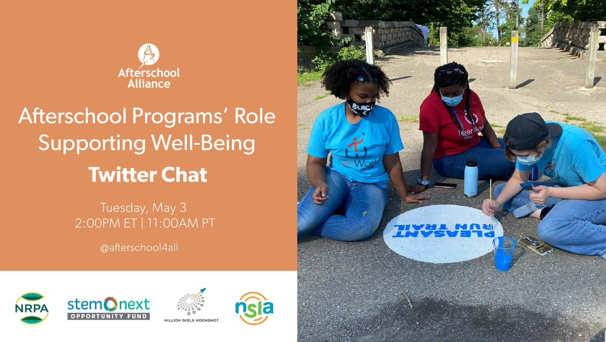 Now more than ever, afterschool and summer programs have an important role to play in supporting the healthy development of young people. Join the #AfterschoolWorks Tweetchat TODAY at 2PM ET to discuss! <a href="/NRPA_news/">NRPA news</a> <a href="/girlsmoonshot/">Million Girls Moonshot</a> @STEMnext <a href="/summerlearning/">summerlearning</a>