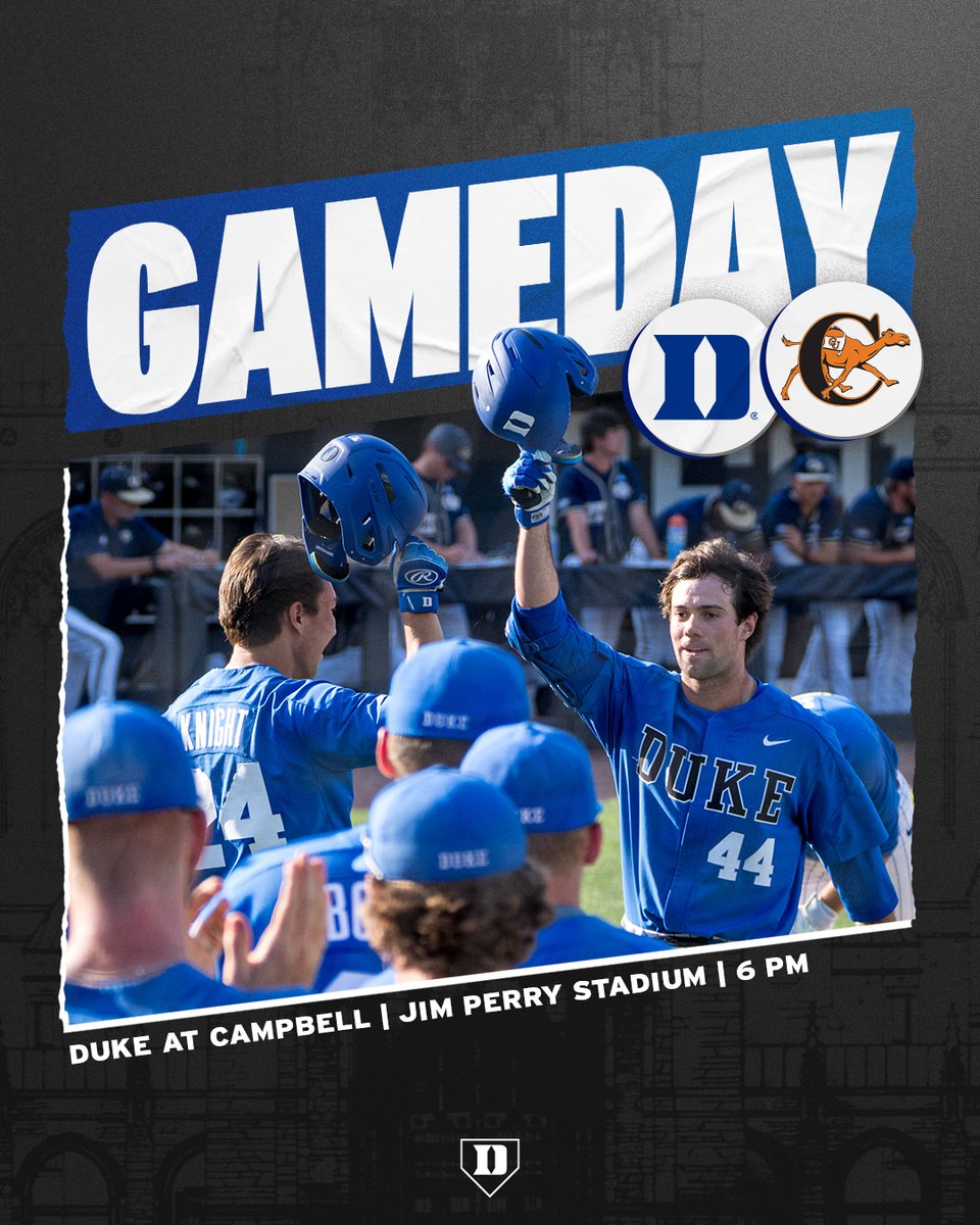 Five straight road games starts with a midweek stop in Buies Creek!

🆚 Campbell
⌚️ 6 PM 
🏟 Jim Perry Stadium
📊 goduke.us/3F7bgnk
🎧 <a href="/varsity/">Varsity</a> App w/ <a href="/Chris__Edwards/">Chris Edwards</a>

#BlueCollar | #GoDuke 🔵😈⚾️