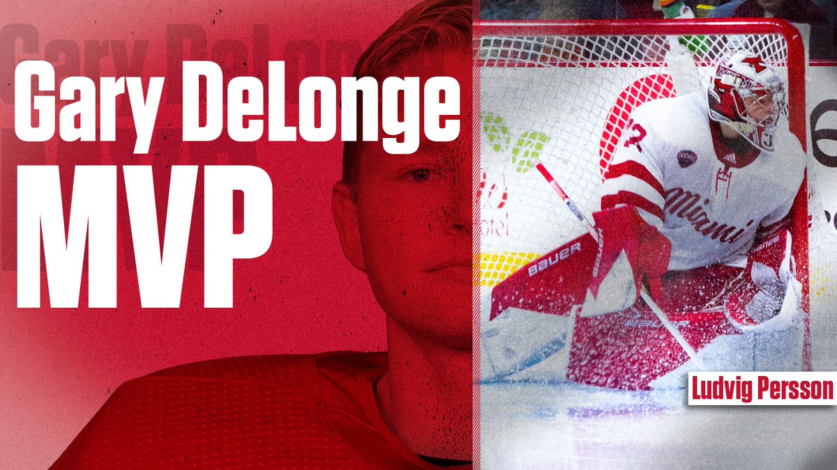 MiamiOH_Hockey's tweet photo. The Gary DeLonge MVP for the 2021-22 season goes to the man in the net, Ludvig Persson!

#RiseUpRedHawks https://t.co/NVWVFwAx1M