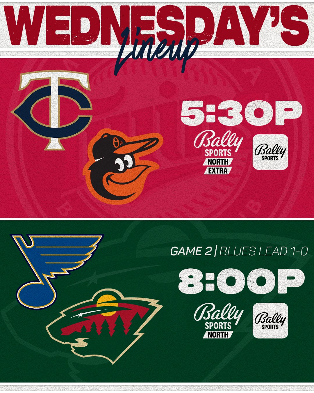 Bally Sports North on Twitter "Let's make it a WINesday!⚾️🏒 Twins at