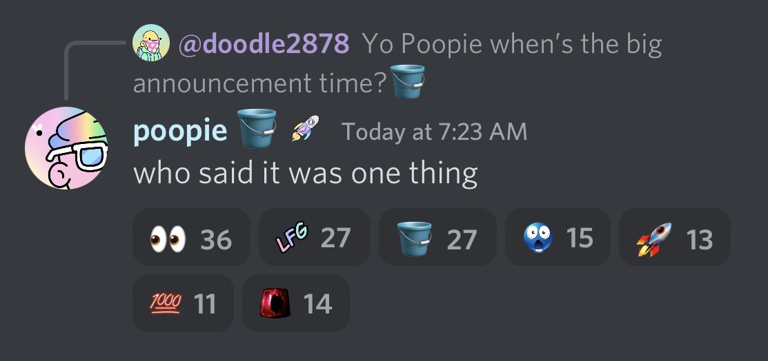 🧵 
🚨<a href="/doodles/">doodles</a> chat by <a href="/poopie/">poopie</a> <a href="/evankeast/">evan 🌷</a> 🌈🪣
1. More than one announcement 🤭