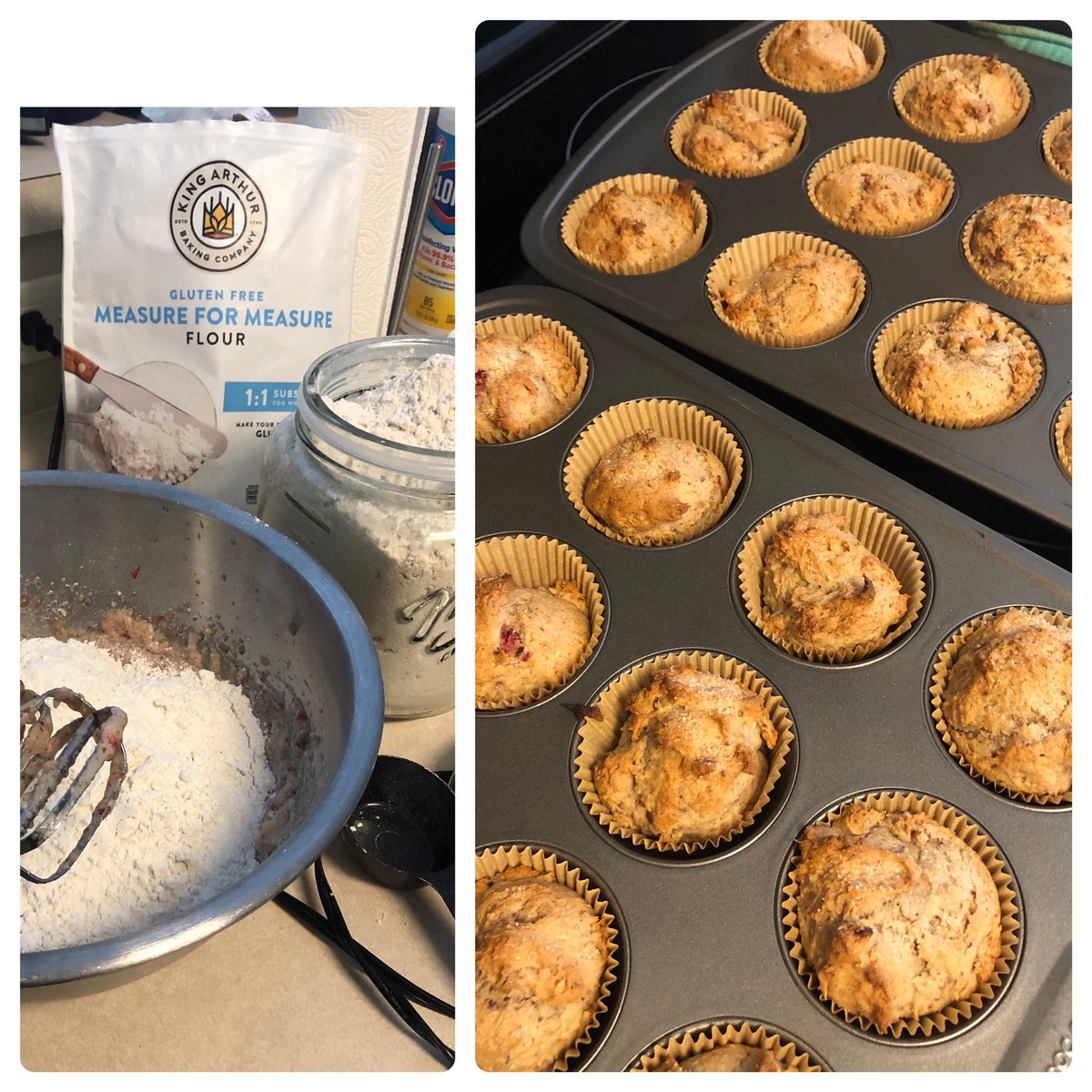 InquiringBunny's tweet photo. It’s 53 degrees on a #Texas May morning = baking with @kingarthurflour 💙 #glutenfree #dairyfree #vegan #gf https://t.co/E9Bzr7nxyg