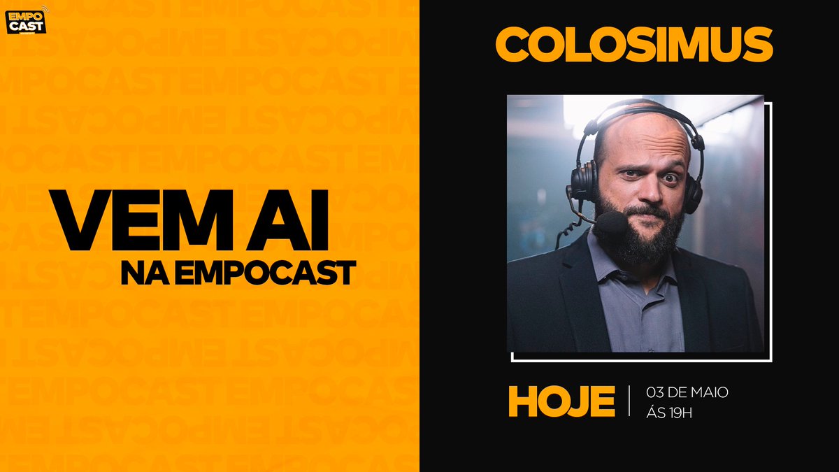 Empocast's tweet photo. E chegou a hora de conhecer nosso 1° convidado! 

Hoje tem @TVColosimus no #Empocast trazendo toda a sua experiência cobrindo campeonatos de base do nosso lolzinho e contando sua história na sua carreira caster!

🗓️HOJE - A partir das 19h 
🔴AO VIVO em https://t.co/uze5UdgxK7 https://t.co/IDDN9jfB4b