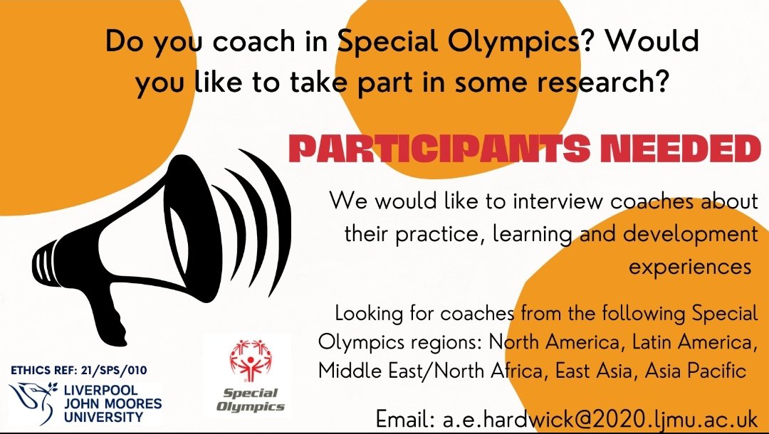Amy Elizabeth Hardwick (@aehardwick13) on Twitter photo Still looking for participants for my PhD research!! <a href="/SpecialOlympics/">Special Olympics</a>
If you think you can help or you know anyone who might be able to, please get in touch! Retweets much appreciated ☺ Still looking for participants for my PhD research!! <a href="/SpecialOlympics/">Special Olympics</a>
If you think you can help or you know anyone who might be able to, please get in touch! Retweets much appreciated ☺