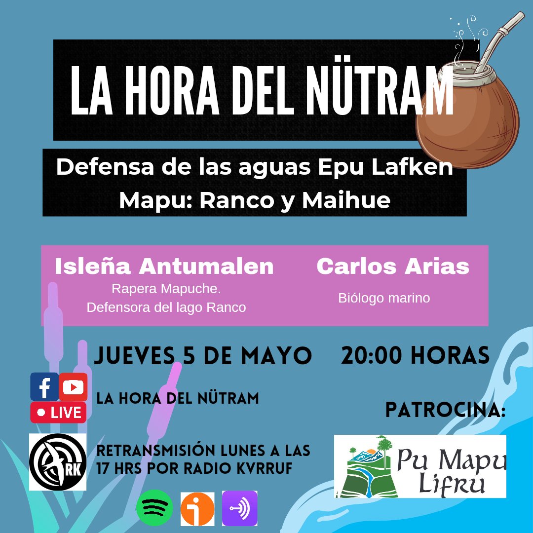 LNutram's tweet photo. Mari Mari Kom pu wenui. Este jueves estaremos conversando sobre la defensa de las aguas. https://t.co/SBssw5Mh6g