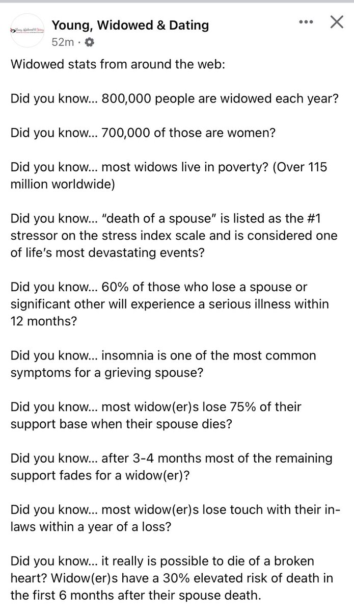 rebeccaorr26's tweet photo. Just some stats to read and think about on this National Widows Day…. https://t.co/1OloEmyGVz