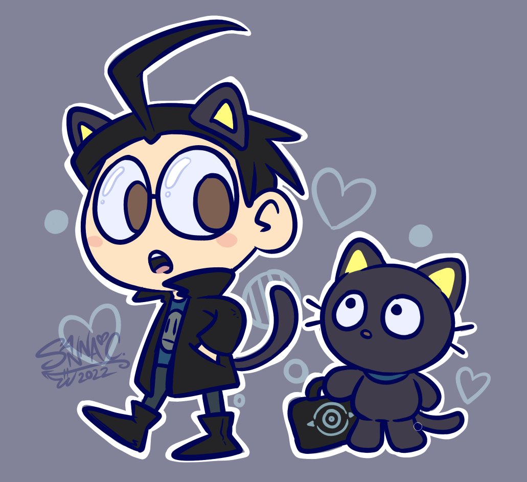sannierthanyou's tweet photo. Doodle of #dibmembrane with Sanrio’s #chocokitty. I thought they would make a fun pair if a #Sanrio x #InvaderZim collab ever happens. ✨🐈⬛ https://t.co/xZk5h4g6F1