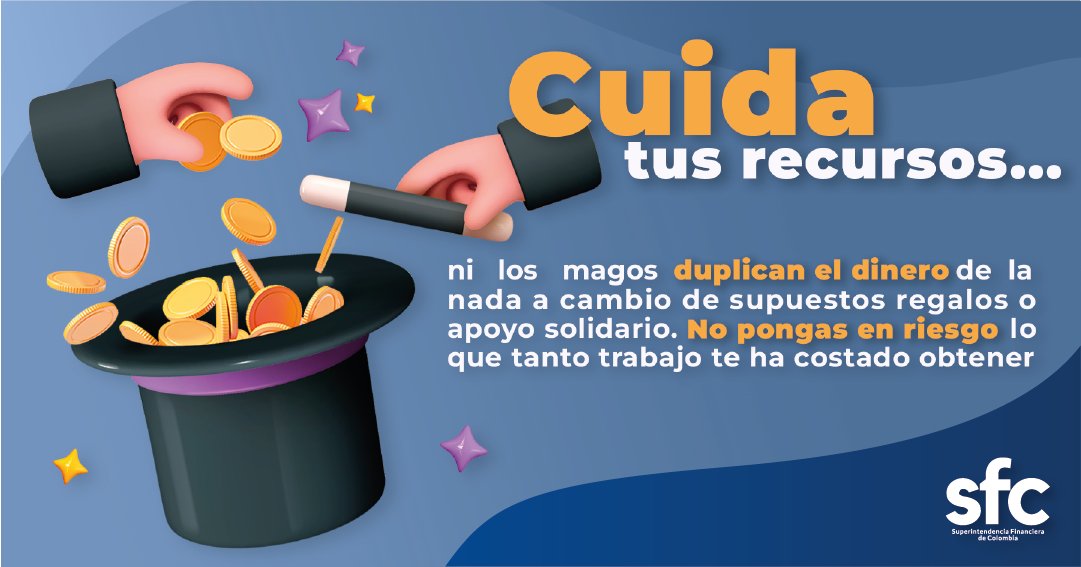 Consumidoresccc's tweet photo. Alertamos al público en general que personas inescrupulosas promocionan negocios sofisticados e inversiones prometiendo unas supuestas ganancias por el sólo hecho de entregar recursos y vincular a más personas #MeInformoyCuidoMiDinero #consumidoresccc #SFCsupervisor https://t.co/dnoBSpqBXz