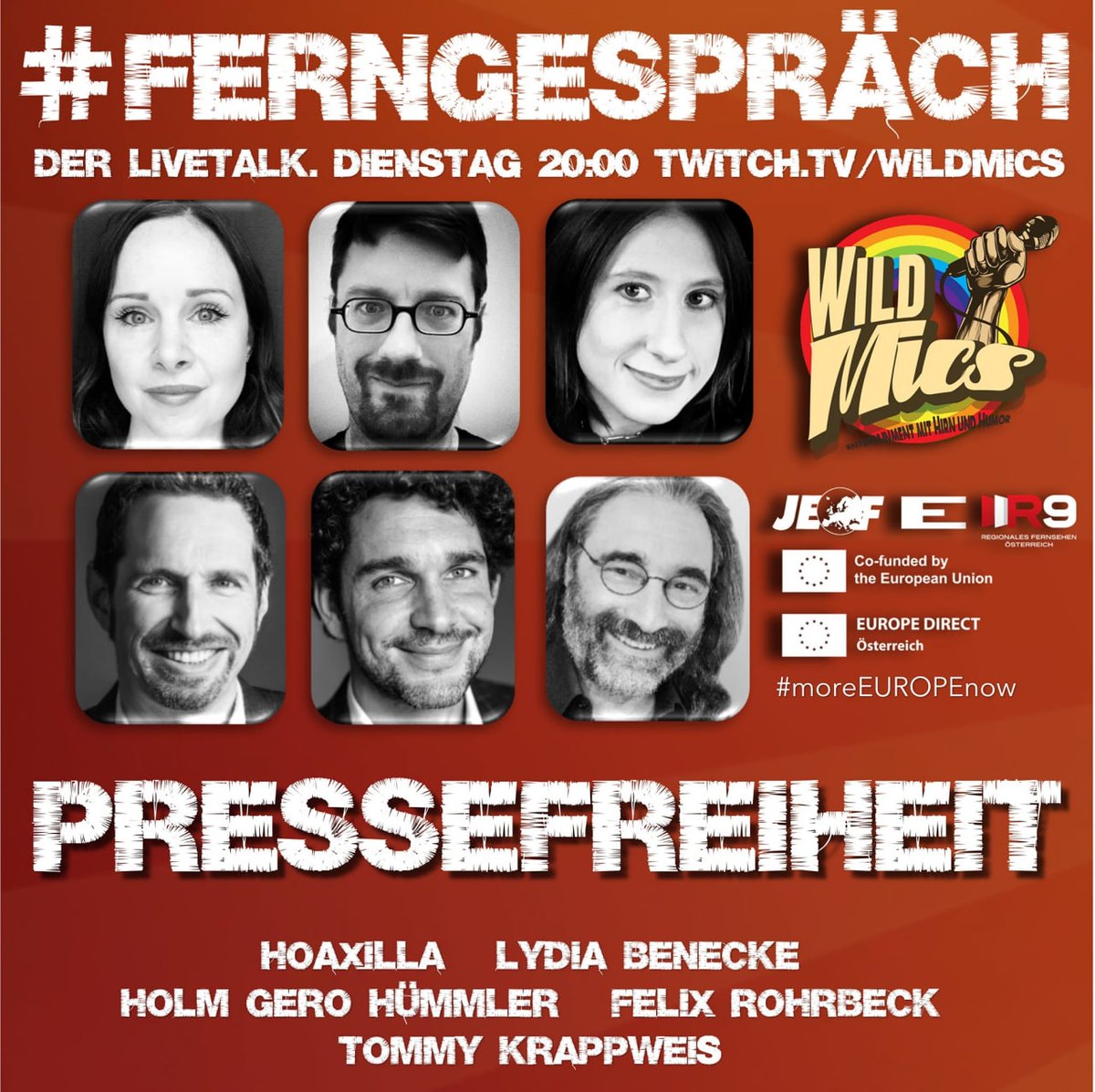 Ein interessanter Hör-/Tipp heute am #TagDerPressefreiheit   - im #Ferngespräch bei den WildMics auf Twitch sprechen heute Tommy Krappweis , Felix Rohrbeck , Holm Hümmler, Lydia Benecke  sowie Alexa und Alexander Waschkau am 20 Uhr über das Thema.  
twitch.tv/wildmics