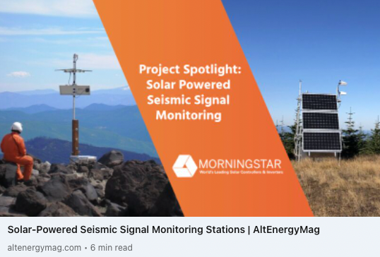 morningstarcorp's tweet photo. Thanks to the earthquake early warning system, #solarpower &amp; Morningstar #chargecontrollers, hundreds of U.S. sites can now be automatically monitored in real-time to provide detections &amp; warnings within life-saving seconds: https://t.co/t09RWfdex2.
#solarpower #renewables #PNW https://t.co/Y2yO48euw2