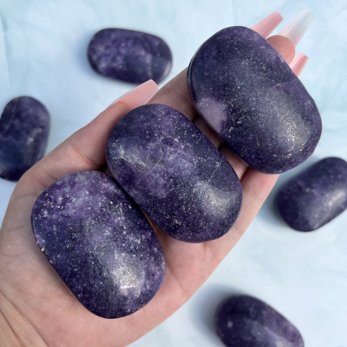 mysticmtncrys's tweet photo. 💜🔮 Lepidolite Palm Stones 🔮💜 https://t.co/WFrySXWxnx