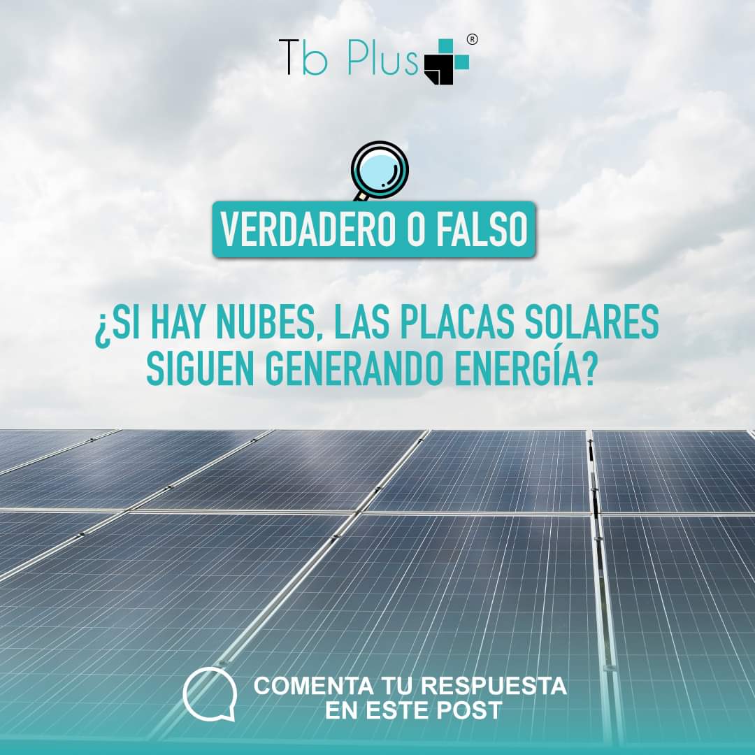 tb_plus's tweet photo. ¡Ponte a prueba! 🤓

VERDADERO O FALSO 👀🔍 
 
¿Si hay nubes, las placas solares siguen generando energía? ⚡☀️ 

Dejanos tu respuesta y el por que en los comentarios ✅

Etiqueta y reta a tus conocidos 👍🏻

#tbplusenergy #energiasolar #panelsolar #placasolar #fotovoltaico #trivia https://t.co/vdSfcIjZ4x