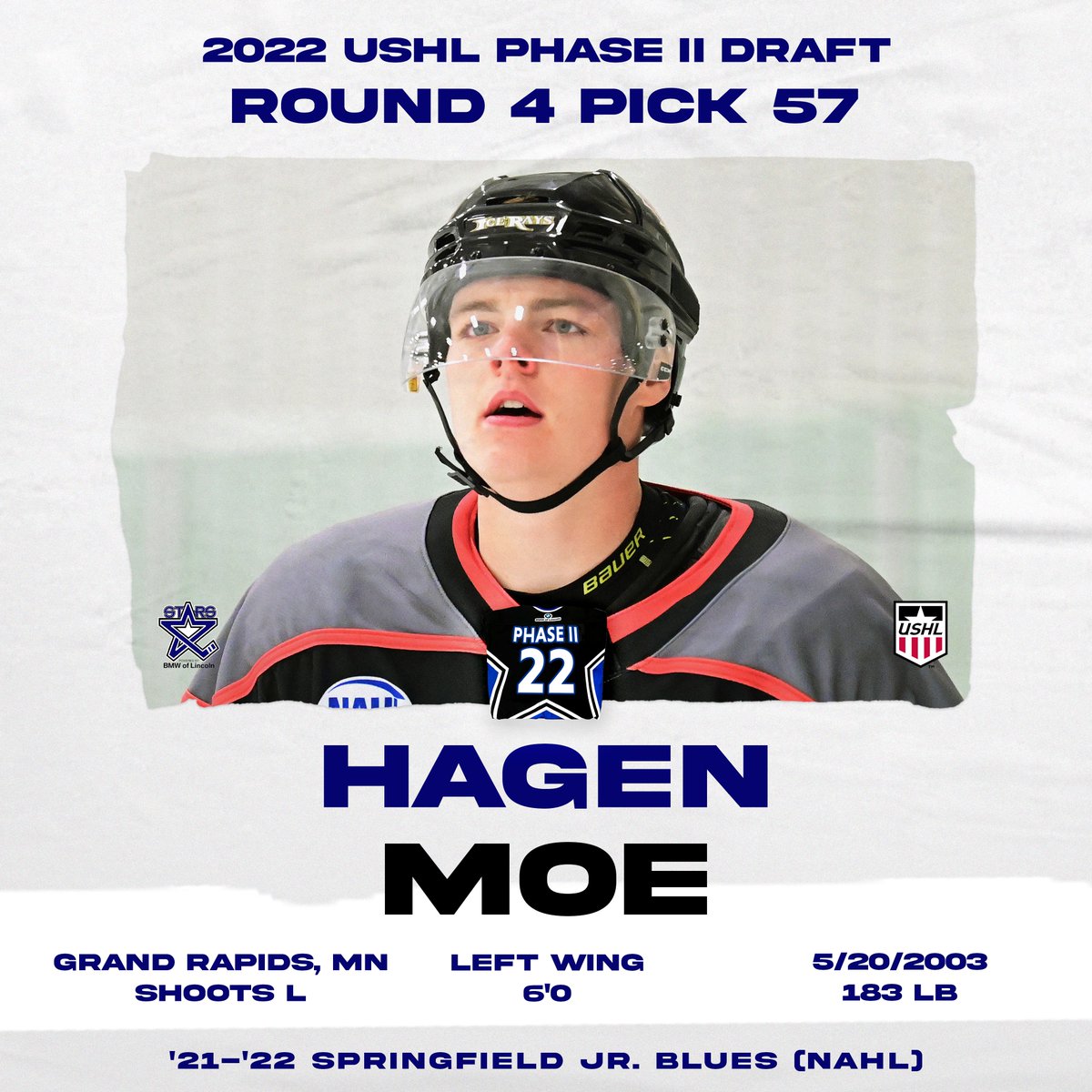 With the 57th overall selection in the 2022 USHL Phase II Draft, we’ve picked Hagen Moe! #AllAboard🚂