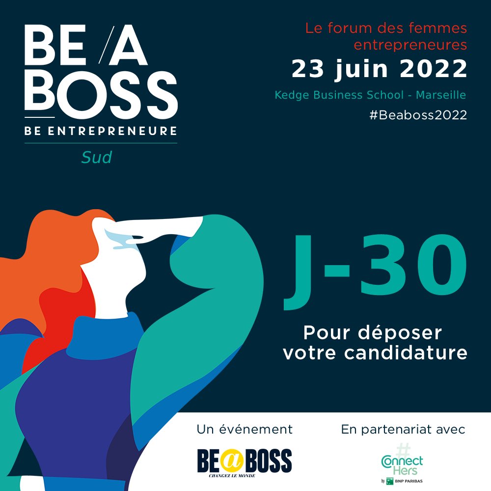 📅 Vous êtes porteuse de projet ou déjà entrepreneure ?
👉 Tentez votre chance dans la région Sud en déposant votre dossier de candidature : bit.ly/3vQWeOo
👉  Inscrivez-vous en tant que participant : bit.ly/3xZQKDN
En partenariat <a href="/ConnectHers/">#ConnectHers by BNP Paribas</a> 
#Beaboss2022