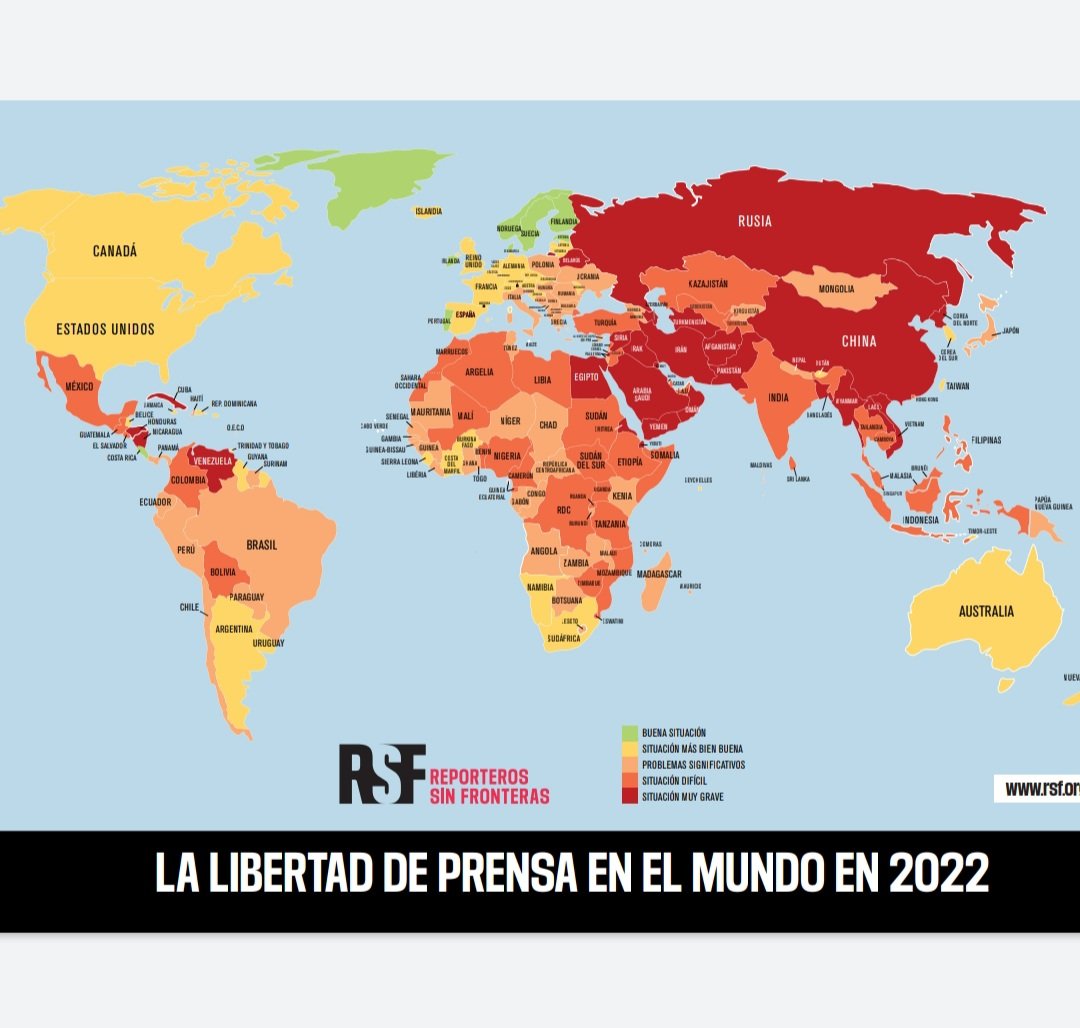 A propósito del Día Mundial de de la Libertad de Prensa, les dejamos la clasificación realizada por #ReporterosSinFronteras donde Chile descendió 28 puestos.
Para más informaciones ingresa al link 👉  rsf.org/es 

#rankinmundial 
#libertaddeprensa