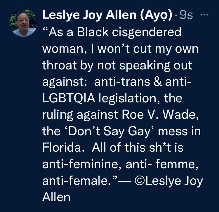LeslyeJoyAllen's tweet photo. #LeslyeJoyAllenHistorian
#ILoveAllOfUs✊🏿✊🏾✊🏽✊🏼🌈🏳️⚧️™️
#ProLGBTQIA
#ProTrans
#WeWillNotGoBack
#RoeVWade https://t.co/joR79GuGuI