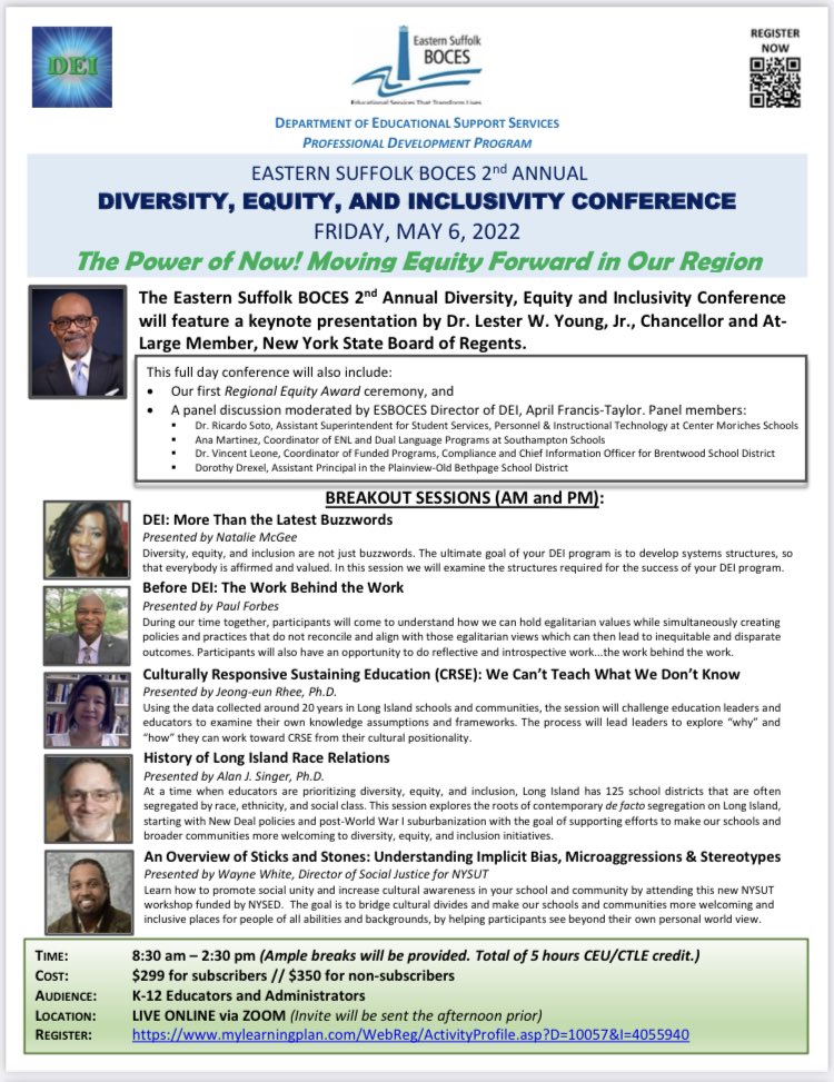 I’m thrilled to be part of <a href="/ESBOCES/">Eastern Suffolk BOCES</a> 2nd Annual Diversity, Equity, and Inclusivity Conference (The Power of Now! Moving Equity Forward in Our Region) this week Friday.

Wish I could attend all the sessions that will be offered😊
mylearningplan.com/WebReg/Activit…

cc: @FrancisEducates <a href="/ESBPD/">Eastern Suffolk BOCES Professional Development</a>