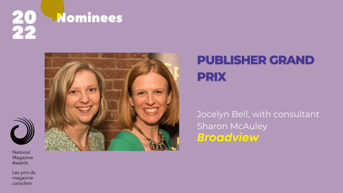 MagAwards's tweet photo. Way to go, @jocelynRMbell ! You are a #NMA22 Publisher Grand Prix finalist for @BroadviewMag https://t.co/8t2aghhI5i https://t.co/qfBH7i9mb2