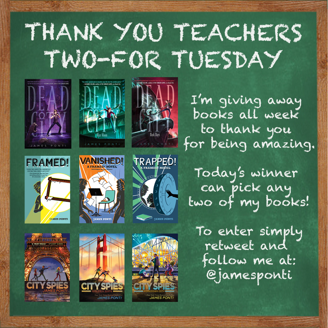 JamesPonti's tweet image. Hello Educators! You can enter for the chance to win any two of my books that you'd like. Simply retweet and make sure you follow me. A winner will be randomly selected tomorrow. Look for giveaways all week long! And thank you for being so incredible! @SimonKIDS #thankyouteachers