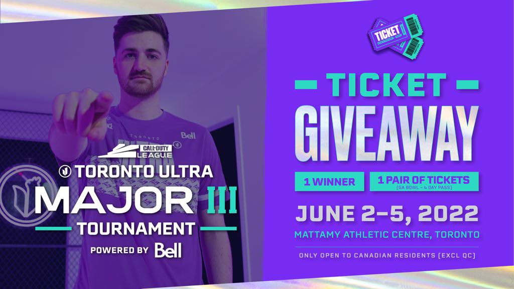 Bance's tweet image. 🚨 MAJOR III TICKET GIVEAWAY  

Call of Duty is FINALLY coming to Toronto and in celebration, I am giving away TWO tickets to Major III for you and a friend 🎫 

How to enter:  
Follow me + @Bell + @TorontoUltra 
RT this post 
Tag two friends  

#StrengthInTheNorth #SooUltra