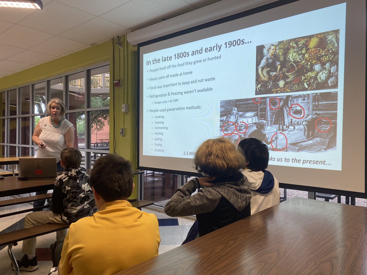 KMSSci's tweet photo. 6K students learn about food preservation as part of their homestead project. Thanks to Erica Hanchey, Food Scientist with @heb for helping with the real life application! @mrsfemmel @PRINCIPALRUBIO @we_teach_ksat_cte #thefalconway #ksat360 #neisd https://t.co/ewHzgLd7l5