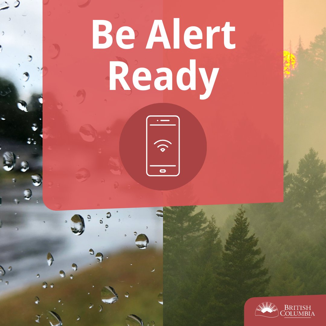 BCGovNews's tweet photo. We're expanding the Alert Ready system in BC to include immediate danger from floods and wildfires in addition to warnings already given for tsunami and Amber Alerts. A test of BC's wireless alerting system will take place May 4, 2022, at 1:55PM (PDT). https://t.co/Ke2TeaFcqf https://t.co/LQAGwIqRjy